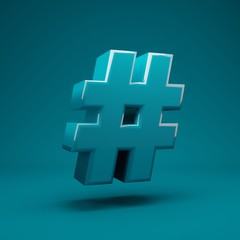 Aqua Menthe 3d hashtag symbol. 3D rendering. Best for anniversary, birthday party, celebration, advertising.