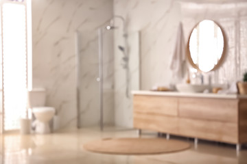 Blurred view of stylish modern bathroom interior