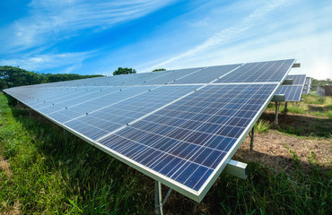 power solar panel on blue sky background,alternative clean green energy concept