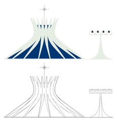 Brasilia Cathedral colored and outline.