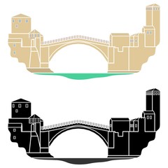 Ancient bridge of Mostar city without outline. © Leandro