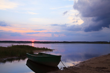 Sunset on the River Pra, Russia, nature reserve Meschera