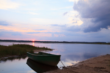 Sunset on the River Pra, Russia, nature reserve Meschera