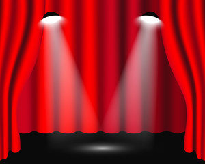 Podium with realistic red curtain