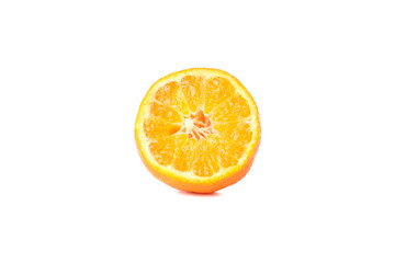 Half of mandarin isolated on white background, close up