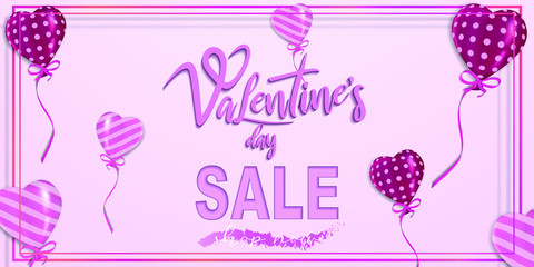 Valentine’s Day Special offer sale template background. Shopping discount . Realistic heart ballon, Vector illustration greeting card, lovely flyer, promotion advertisement, invitation poster, banner