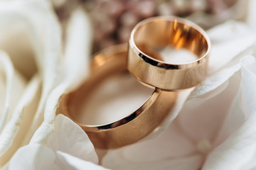 Two wedding ring on flowers