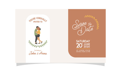 Wedding invitation with couple flat vector charachter. modern design flat vector for marriage. graphic illustration. married concept. Groom and bride card template.