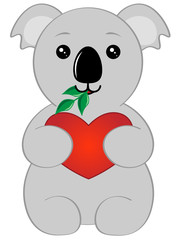 koala with a red heart