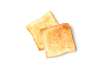 Two slices of bread toasts isolated on white background