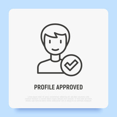 Employee is approved for job. Successful interview. Man with check mark. Modern vector illustration.