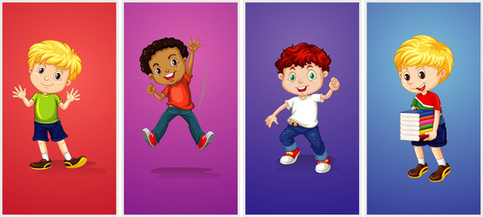 Boys on different color background