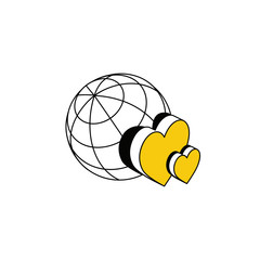 Hearts love earth globe. Vector line, 3d stroke isometric, color web icon, new flat style. Creative illustration design, abstract idea for infographics.