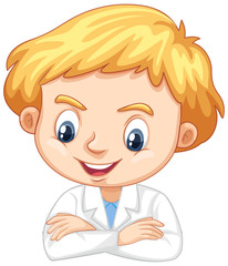 Boy in science uniform on white background