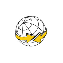 Arrows Earth globe. Vector line, 3d stroke isometric, color web icon, new flat style. Creative illustration design, abstract idea for infographics.