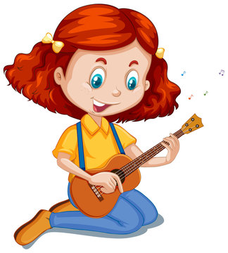 Girl playing ukulele on white background