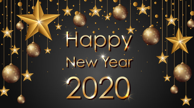 Happy new year background design with golden stars