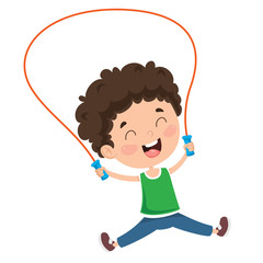 Little Happy Kid Skipping Rope - obrazy, fototapety, plakaty