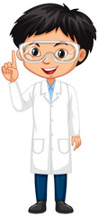 Boy in science gown on white background