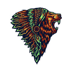 Native american lion, illustration using a hand drawing style continued with digital coloring, this is a combination of hand drawing style and digital color