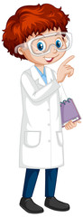 Boy in science gown on white background
