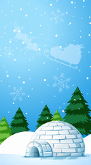 Background scene with igloo in snow field