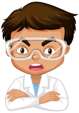 Boy with science gown on white background