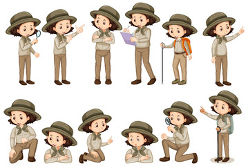 Girl in safari outfit doing different poses © blueringmedia