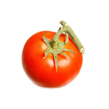 One ripe tomato with green tail