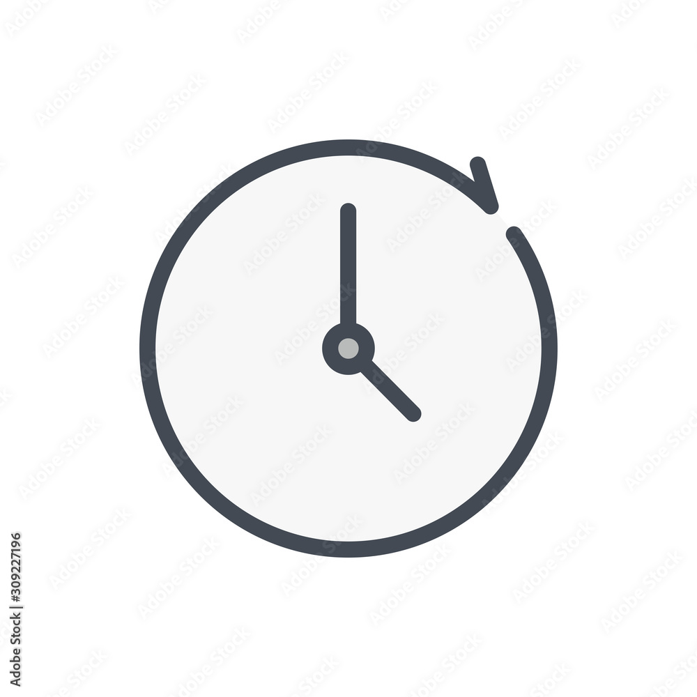 Poster refresh and update time line icon. clock with repeat arrow vector outline sign.