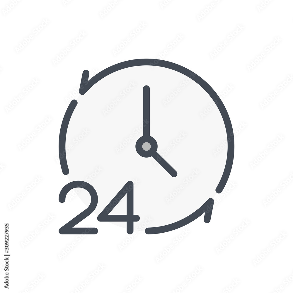 Poster repeat time with 24 color line icon. update clock and watch vector outline colorful sign.