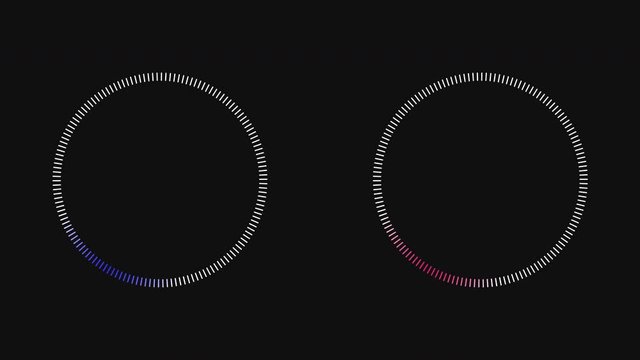 A set of interface elements in the form of a circle. Alpha channel.Load, wait, download. Rounded lines in a circle.  Blue and red gradient indicators. 4K.