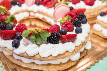 Fruits of the forest cake with cream and pastry