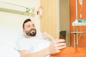 Happy Patient Video Conferencing In Hospital