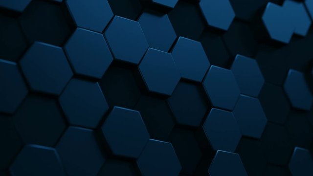 Abstract Hexagon Geometric Surface Loop 5 Dark Blue: minimal hexagonal grid pattern animation in corporate blue. Clean background with glossy deep blue hexagon shapes. Modern aesthetic. 4K
