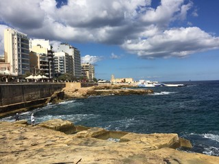 Malta sea at stone shore