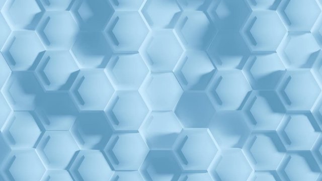 Abstract Hexagon Geometric Surface Loop 8 Light Blue: blue clean minimal hexagonal grid pattern. Blue hexagon grid. Random waving motion background in bright cool, fresh, serene sky blue. 4K