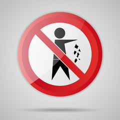 Red Prohibition stop sign, Red circle warning and no entry or access  with symbol, simply vector graphic illustration, isolated on white background with trash, garbage not allowed object