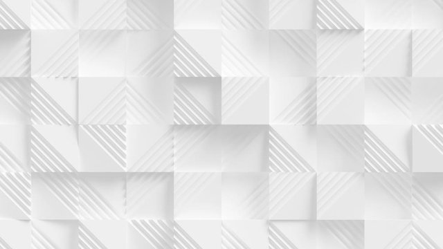 Abstract Square Geometric Surface Loop 5 White: elegant bright background made of random moving sharp sculpted cubes. Clean, minimal, smooth animation of squares in pure matte white. 4K