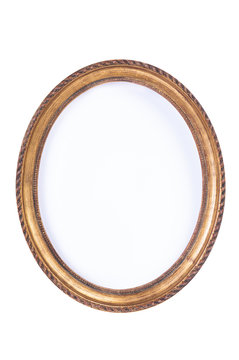 Simple empty retro oval wooden frame isolated on white background