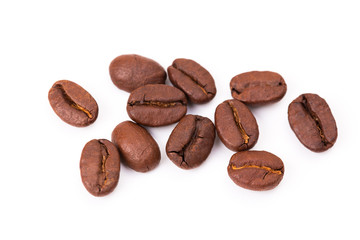 Coffee beans isolated on a white background area for copy space.