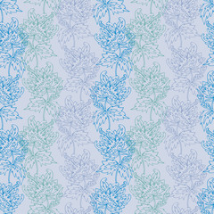 Seamless vector pattern of decorative lined lush peonies in blue tones. Can be used for printing on paper, stickers, badges, bijouterie, cards, textiles. 