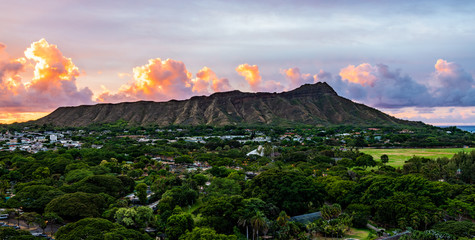 Diamond Head State Monument Viewing from Waikiki at Sunset