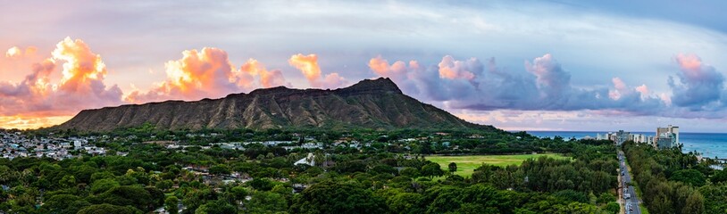 Diamond Head State Monument Viewing from Waikiki at Sunset
