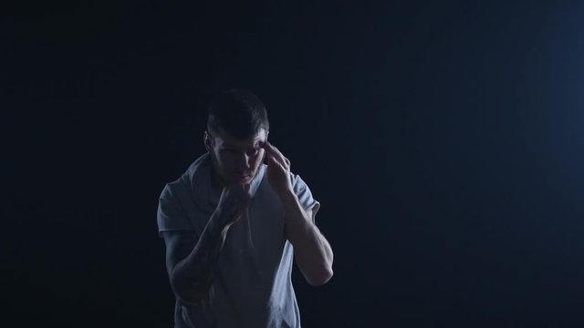shadow fight training of boxer