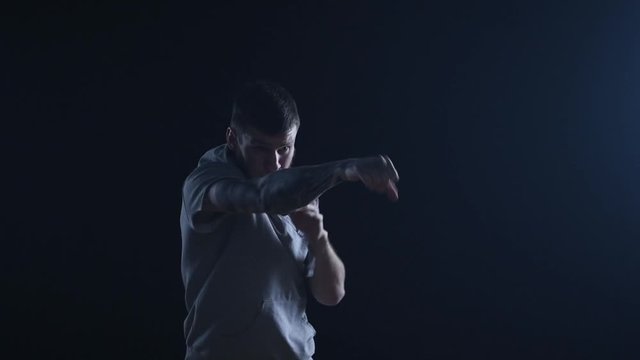 shadow fight training of boxer