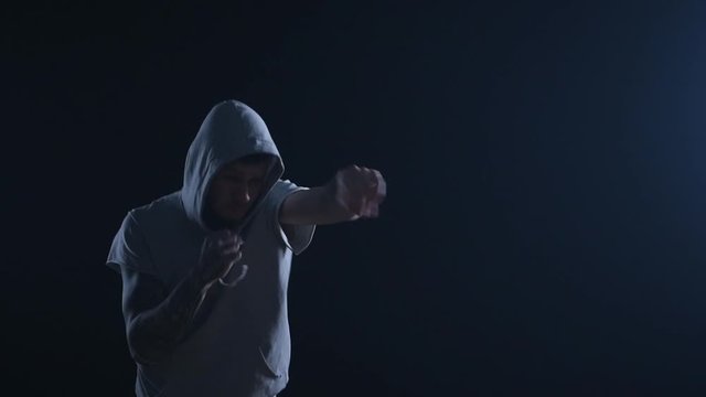 shadow fight training of boxer
