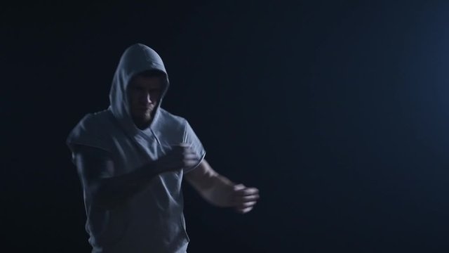 shadow fight training of boxer