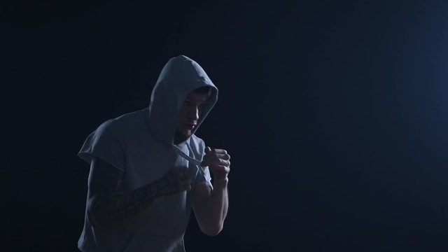 shadow fight training of boxer
