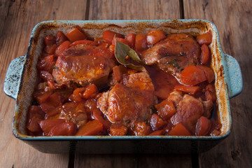 Stewed meat with vegetables and spices with sauce